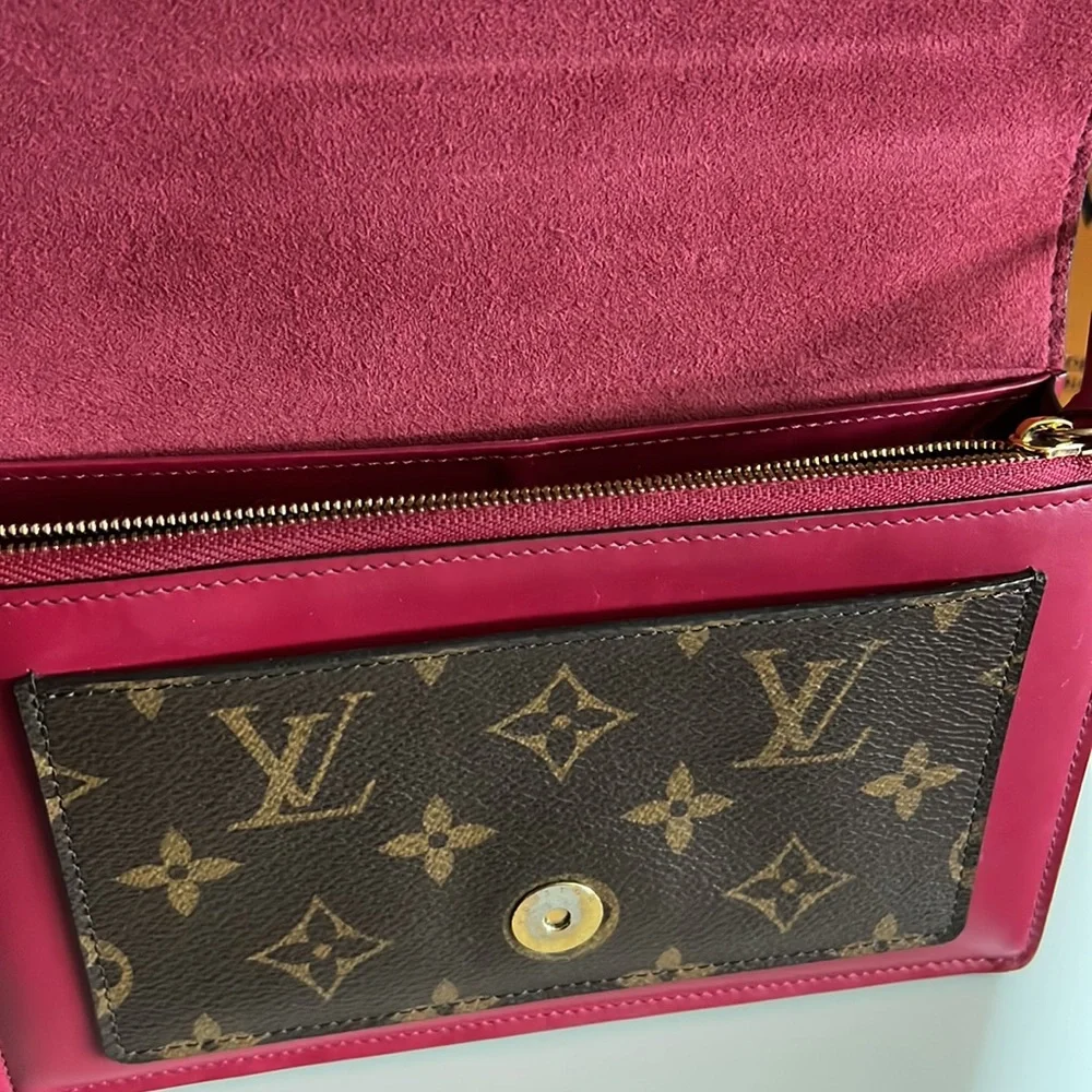 Louis Vuitton monogram canvas Flore wallet on chain gold fuchsia flower clasp - Picture 5 of 11